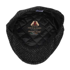 Cheap Casquette Gavroche en Tweed du Donegal Épais à Chevrons Glencoagh noir-anthracite JAXON & JAMES Femme/Homme Casquettes Plates|Grandes Tailles