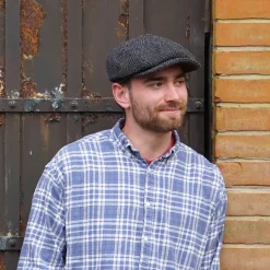 Cheap Casquette Gavroche en Tweed du Donegal Épais à Chevrons Glencoagh noir-anthracite JAXON & JAMES Femme/Homme Casquettes Plates|Grandes Tailles