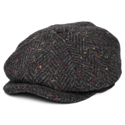Best Sale Casquette Gavroche en Tweed du Donegal Épais à Chevrons Errigal anthracite-multi JAXON & JAMES Femme/Homme Casquettes Plates|Grandes Tailles