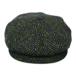 Hot Casquette Gavroche en Tweed du Donegal à Chevrons vert-bleu Femme Casquettes Plates|Casquettes Femme