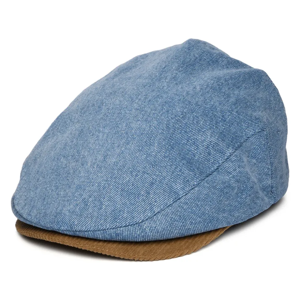 Best Sale Casquette Plate en Denim Délavé Hooligan bleu-marron Femme/Homme Casquettes Plates|Grandes Tailles