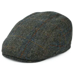 Store Casquette Plate en Harris Tweed à carreaux et Chevrons Stornoway olive-bleu-rouille Femme Casquettes Plates|Casquettes Femme