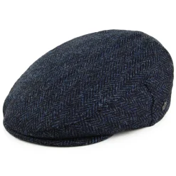 Sale Casquette Plate en Harris Tweed à Chevrons Ardmore bleu-noir JAXON & JAMES Femme/Homme Casquettes Plates|Grandes Tailles