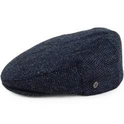 Sale Casquette Plate en Harris Tweed à Chevrons Ardmore bleu-noir JAXON & JAMES Femme/Homme Casquettes Plates|Grandes Tailles