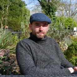 Sale Casquette Plate en Harris Tweed à Chevrons Ardmore bleu-noir JAXON & JAMES Femme/Homme Casquettes Plates|Grandes Tailles