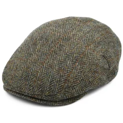 Sale Casquette Plate en Harris Tweed à Chevrons Lundale olive-marron JAXON & JAMES Femme/Homme Casquettes Plates|Grandes Tailles