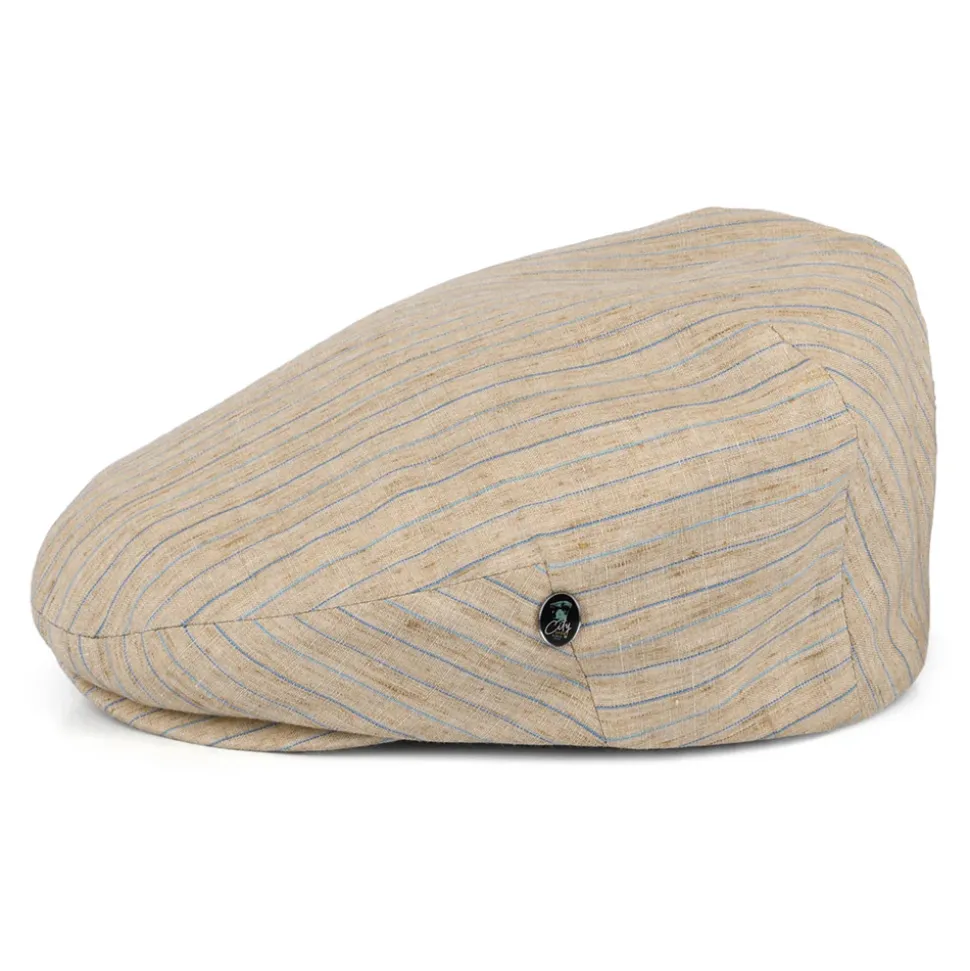 New Casquette Plate en Lin à Rayures naturel Femme/Homme Casquettes Plates|Casquettes Plates