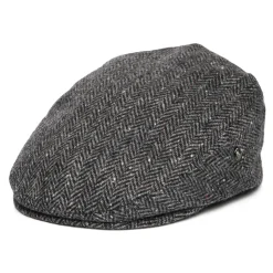 Cheap Casquette Plate en Tweed du Donegal à Chevrons gris-noir Femme/Homme Casquettes Plates|Chapeaux Hiver
