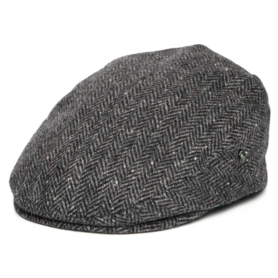 Cheap Casquette Plate en Tweed du Donegal à Chevrons gris-noir Femme/Homme Casquettes Plates|Chapeaux Hiver