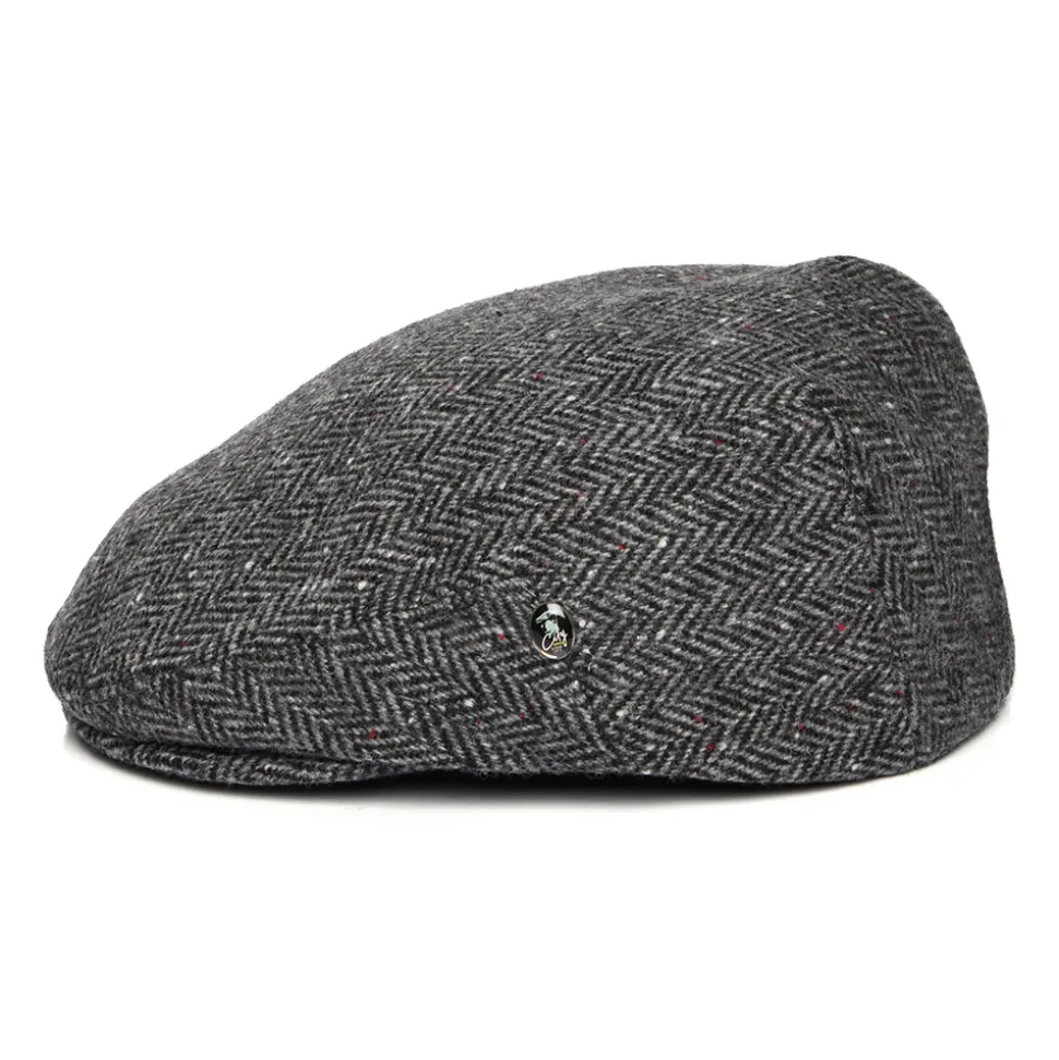 Cheap Casquette Plate en Tweed du Donegal à Chevrons gris-noir Femme/Homme Casquettes Plates|Chapeaux Hiver