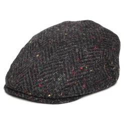 Outlet Casquette Plate en Tweed du Donegal Épais à Chevrons Finnegan anthracite-multi JAXON & JAMES Femme/Homme Casquettes Plates|Grandes Tailles