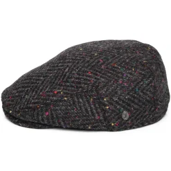 Outlet Casquette Plate en Tweed du Donegal Épais à Chevrons Finnegan anthracite-multi JAXON & JAMES Femme/Homme Casquettes Plates|Grandes Tailles