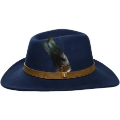 New Chapeau Australien Hydrofuge en Laine Feutrée Avec Plumes bleu marine Femme Chapeaux De Pluie|Chapeaux Femme