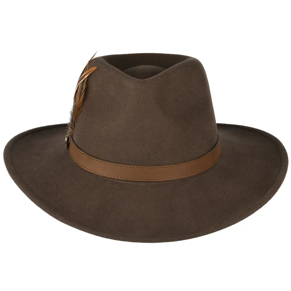 Fashion Chapeau Australien Hydrofuge en Laine Feutrée Avec Plumes marron Femme Chapeaux De Pluie|Chapeaux Femme