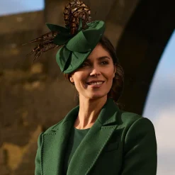 Online Chapeau Bibi Disque en Laine Feutrée Avec Plumes olive Femme Chapeaux Cérémonie|Chapeaux Bibi