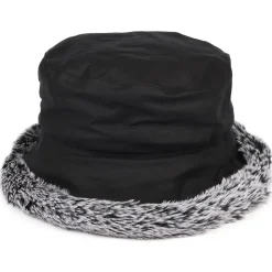 Store Chapeau Bob en Coton Ciré Rebord en Fausse Fourrure noir Femme Fausse Fourrure|Chapeaux Hiver