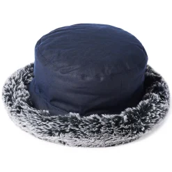 Online Chapeau Bob en Coton Ciré Rebord en Fausse Fourrure bleu marine Femme Fausse Fourrure|Chapeaux Hiver