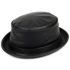 New Chapeau Bob en Cuir noir Femme/Homme Chapeaux Bob|Chapeaux Pork Pie