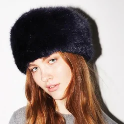 Store Chapeau Calot Femme Hiver en Fausse Fourrure bleu marine Femme Fausse Fourrure|Chapeaux Hiver