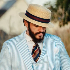 Fashion Chapeau Canotier en Paille avec Bandeau à Rayures naturel JAXON & JAMES Femme/Homme Chapeaux Été|Chapeaux De Paille