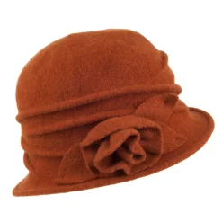 Hot Chapeau Cloche en Laine avec Rosette Sienna rouille Femme Chapeaux Hiver|Chapeaux Cloche