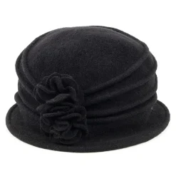 Cheap Chapeau Cloche en Laine avec Fleur Grace noir Femme Chapeaux Hiver|Chapeaux Cloche