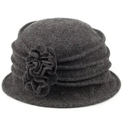 Outlet Chapeau Cloche en Laine avec Fleur Grace anthracite Femme Chapeaux Hiver|Chapeaux Cloche