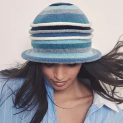 Best Sale Chapeau Cloche en Laine Vierge Bouillie à Rayures jade-bleu Femme Chapeaux Hiver|Chapeaux Cloche