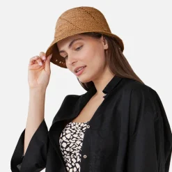 New Chapeau Cloche en Paille Tikia marron clair Femme Chapeaux De Paille|Chapeaux Cloche