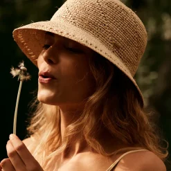 New Chapeau Cloche en Paille Tikia naturel Femme Chapeaux De Paille|Chapeaux Cloche