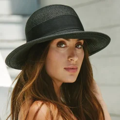Outlet Chapeau de Paille Été avec Noeud en Gros-Grain noir Femme Chapeaux Été|Chapeaux De Paille