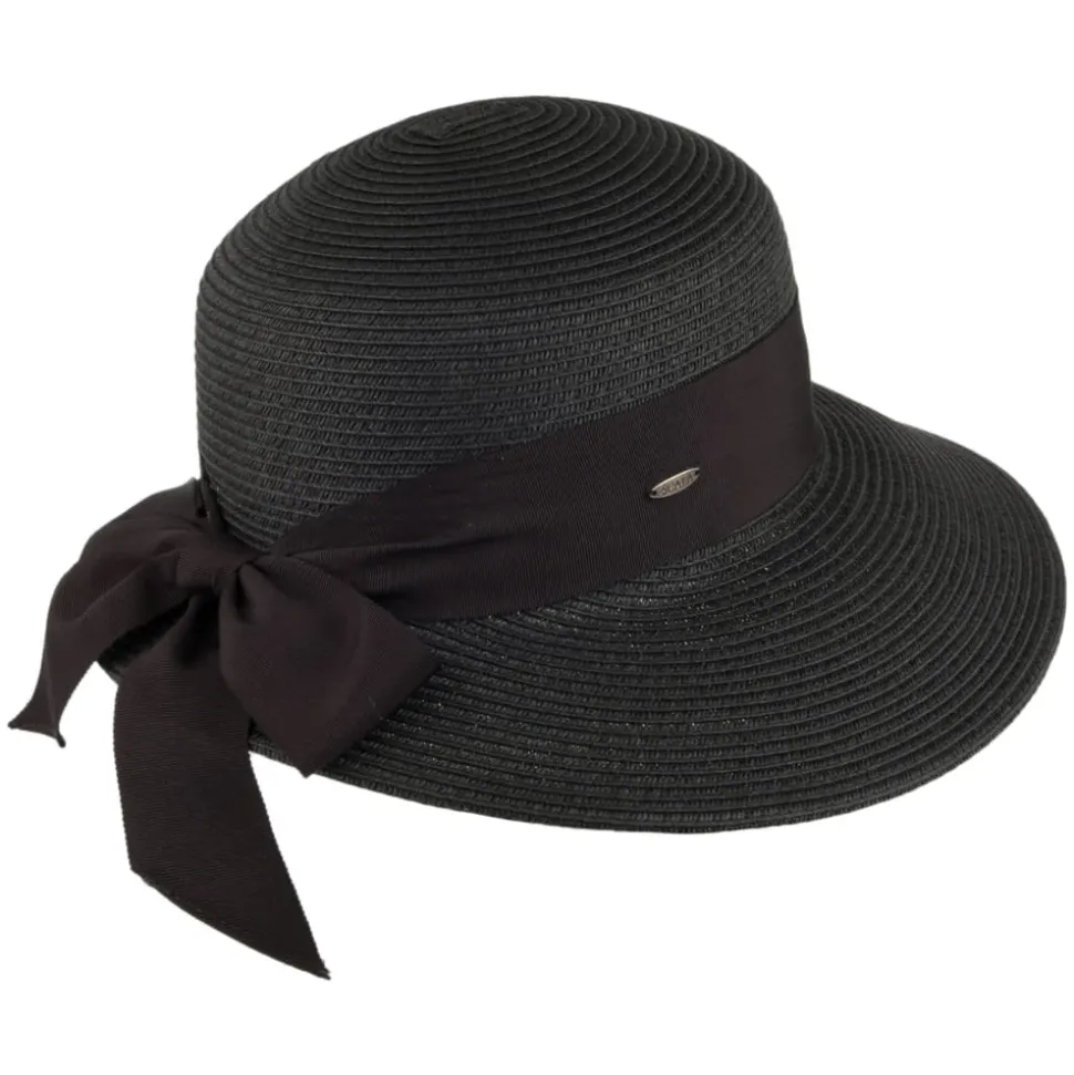 Outlet Chapeau de Paille Été avec Noeud en Gros-Grain noir Femme Chapeaux Été|Chapeaux De Paille