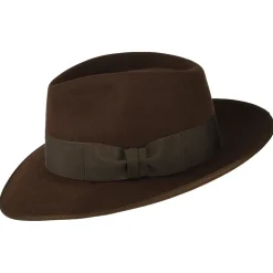 Cheap Chapeau Fedora en Fourrure Feutrée Gangster marron Femme/Homme Chapeaux Trilby|Chapeaux Fedora