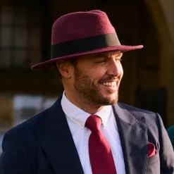 Hot Chapeau Fedora en Laine Feutrée Chinée Hydrofuge Boston merlot Femme/Homme Chapeaux Trilby|Chapeaux Fedora