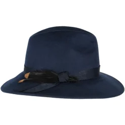 Shop Chapeau Fedora en Laine Feutrée Hydrofuge avec Plume bleu marine Femme Chapeaux Trilby|Chapeaux Fedora