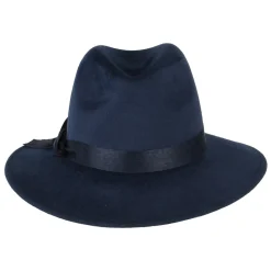 Shop Chapeau Fedora en Laine Feutrée Hydrofuge avec Plume bleu marine Femme Chapeaux Trilby|Chapeaux Fedora