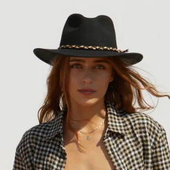 New Chapeau Fedora en Laine Feutrée Messer Western noir Femme/Homme Chapeaux Trilby|Chapeaux Fedora