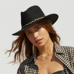 New Chapeau Fedora en Laine Feutrée Messer Western noir Femme/Homme Chapeaux Trilby|Chapeaux Fedora