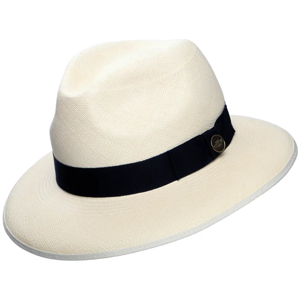 Sale Chapeau Fedora Panama à Bord Baissé Bandeau bleu marine Superfine semi-décoloré Femme Chapeaux Trilby|Chapeaux Fedora