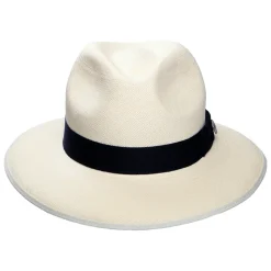 Sale Chapeau Fedora Panama à Bord Baissé Bandeau bleu marine Superfine semi-décoloré Femme Chapeaux Trilby|Chapeaux Fedora