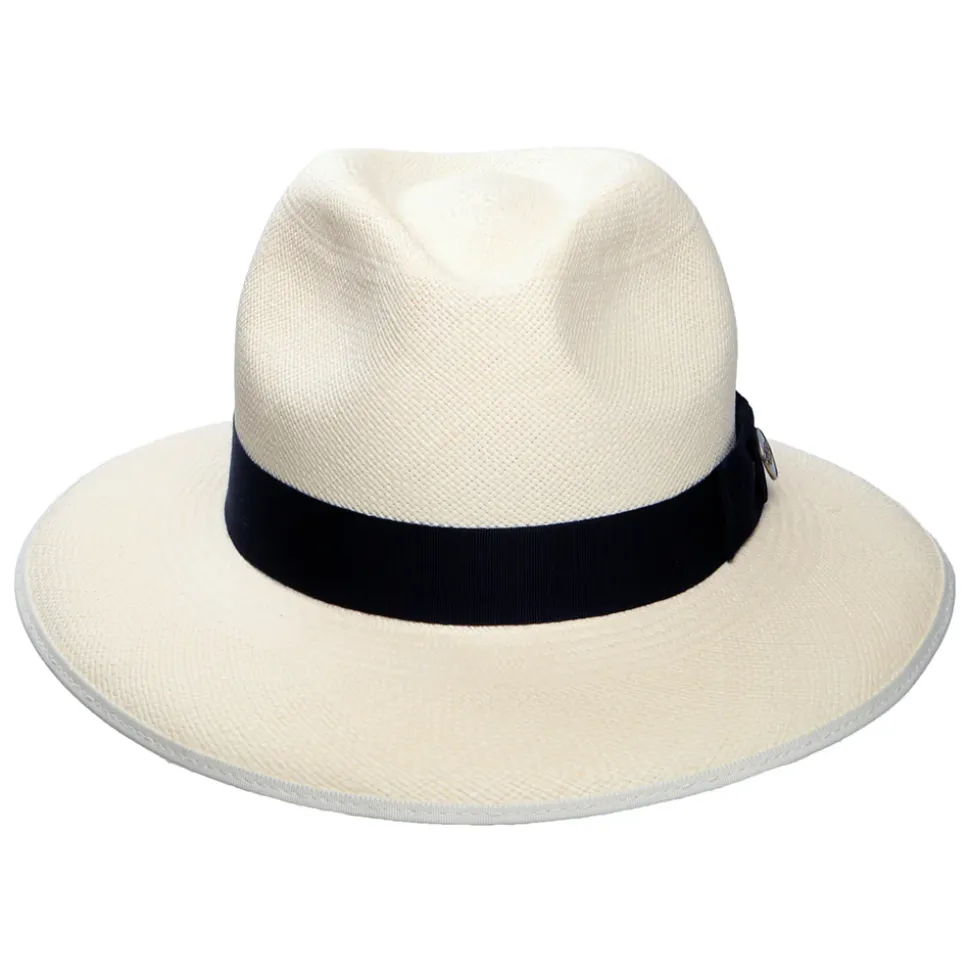 Sale Chapeau Fedora Panama à Bord Baissé Bandeau bleu marine Superfine semi-décoloré Femme Chapeaux Trilby|Chapeaux Fedora