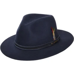 Best Chapeau Fedora Safari en Laine Feutrée Hydrofuge Tenvelco Traveller bleu marine Femme/Homme Chapeaux Trilby|Chapeaux Fedora