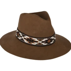 Discount Chapeau Fedora Safari en Laine Feutrée avec Bandeau Aztèque Dona noix de pécan Femme Chapeaux Trilby|Chapeaux Fedora