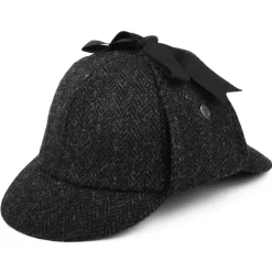 New Chapeau Sherlock Holmes en Harris Tweed noir-anthracite JAXON & JAMES Homme Grandes Tailles|Chapeaux Hiver