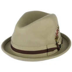 Sale Chapeau Trilby en Laine Feutrée Bandeau à Rayures Gain sable-marron Femme/Homme Chapeaux Trilby|Chapeaux Fedora