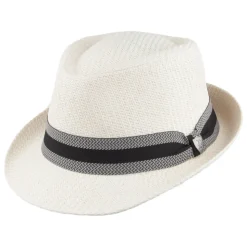 Flash Sale Chapeau Trilby en Paille Toyo Mate avec Bandeau à Rayures ivoire Femme Chapeaux Trilby|Chapeaux Fedora