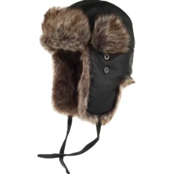 Fashion Chapka en Simili-Cuir Lavé noir JAXON & JAMES Femme Fausse Fourrure|Chapeaux Hiver
